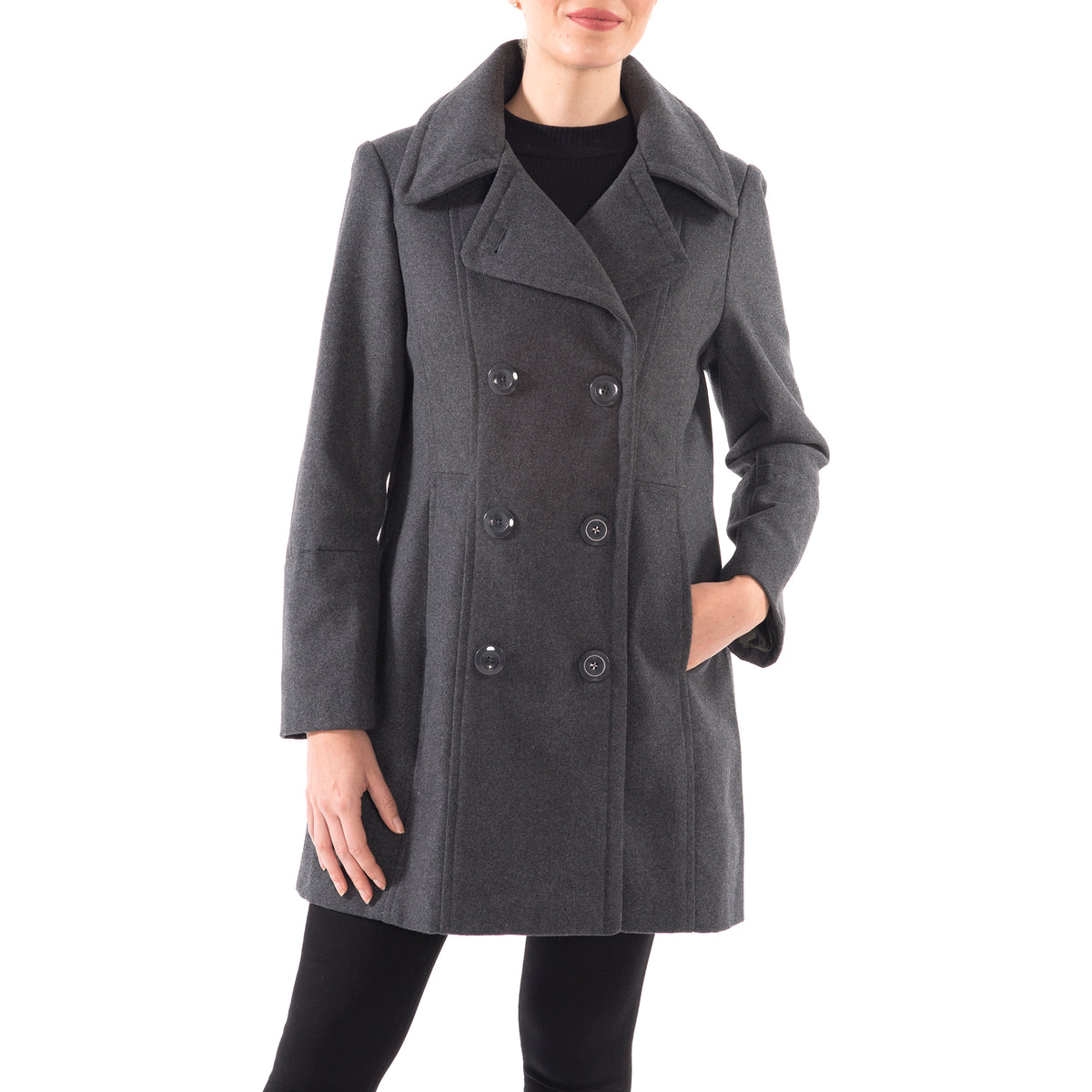 Alpine Swiss Norah Womens Wool Peacoat Classic Double Breasted Coat – Gray