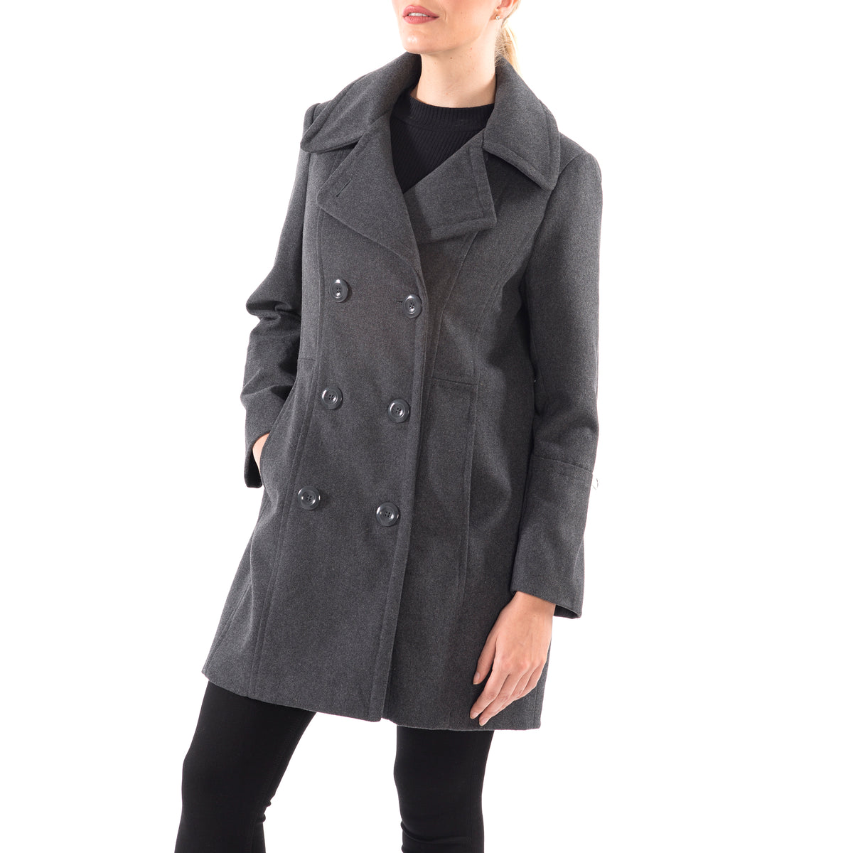 Alpine Swiss Norah Womens Wool Peacoat Classic Double Breasted Coat – Gray