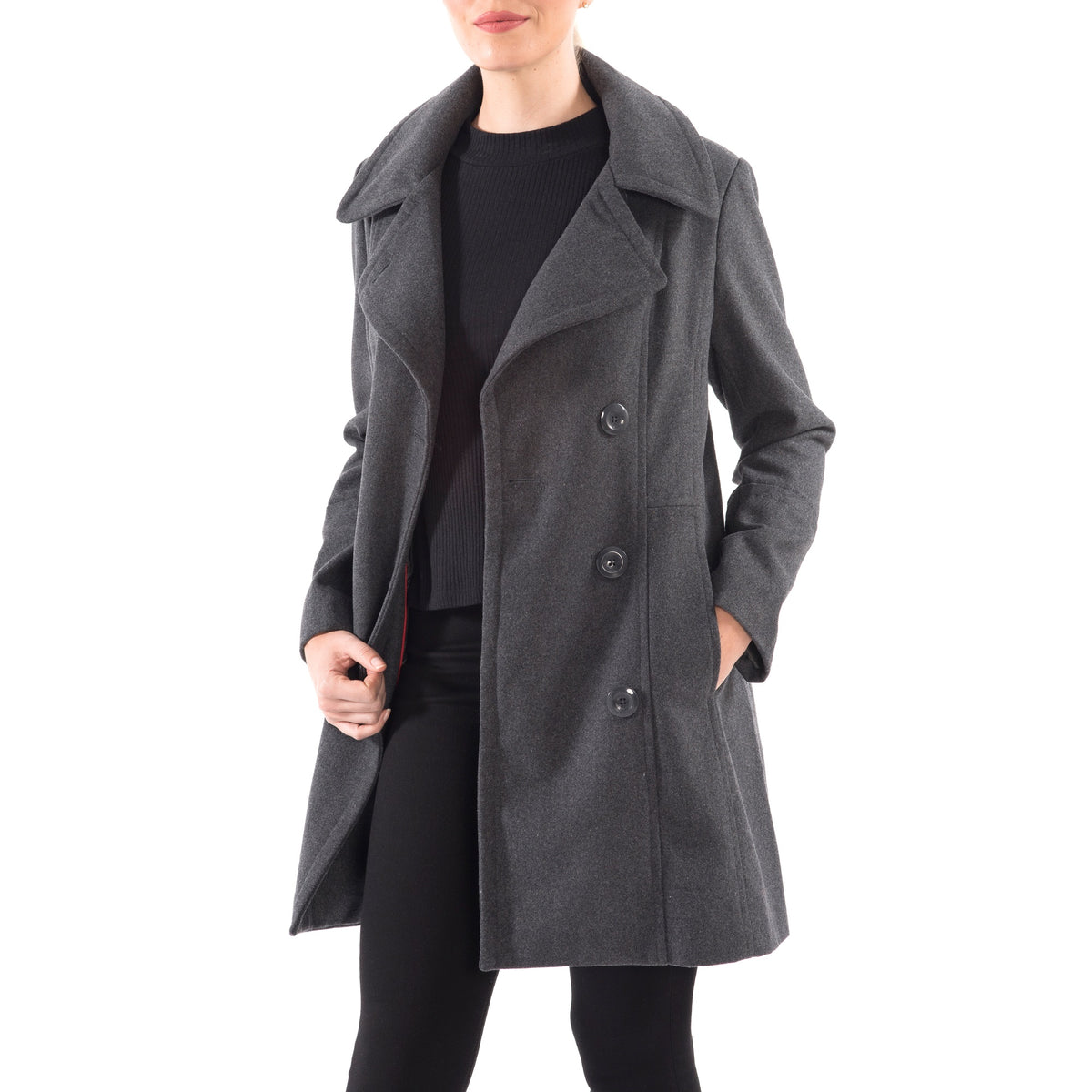 Alpine Swiss Norah Womens Wool Peacoat Classic Double Breasted Coat – Gray
