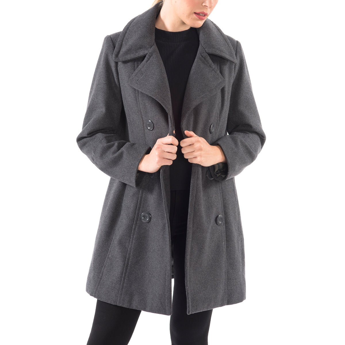 Alpine Swiss Norah Womens Wool Peacoat Classic Double Breasted Coat – Gray