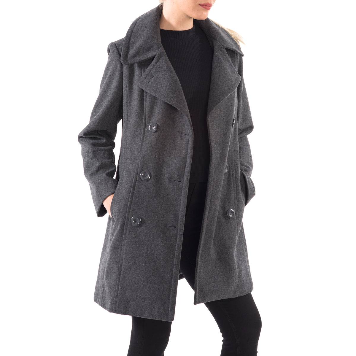 Alpine Swiss Norah Womens Wool Peacoat Classic Double Breasted Coat – Gray