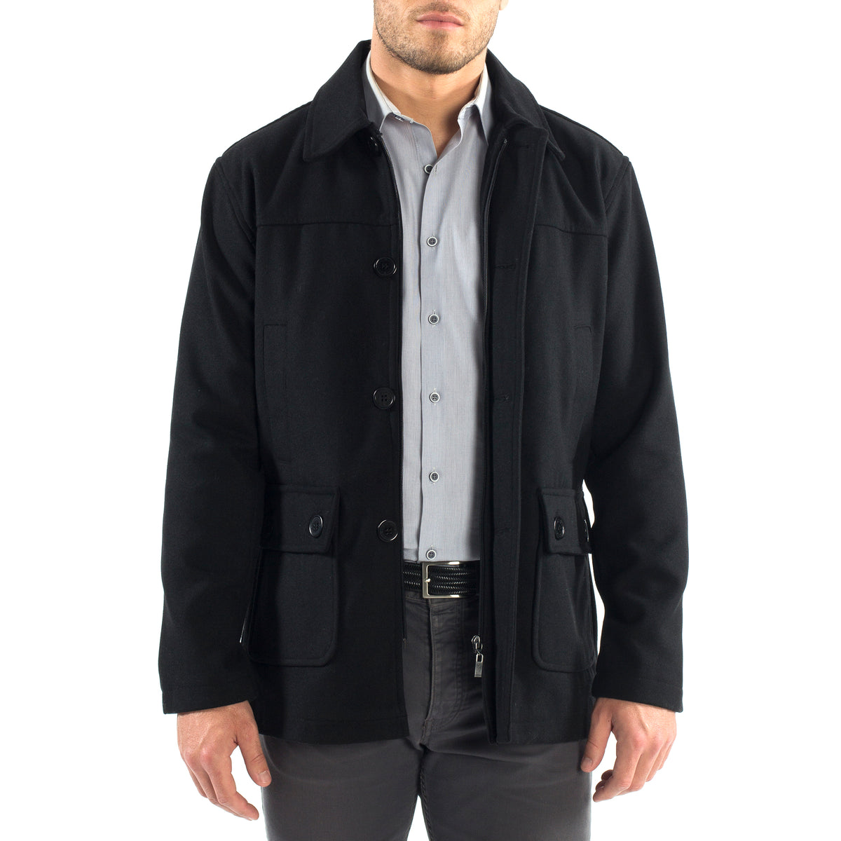 Alpine Swiss Wyat Mens Wool Blend Classic Barn Coat Cargo Pocket Military Jacket – Black