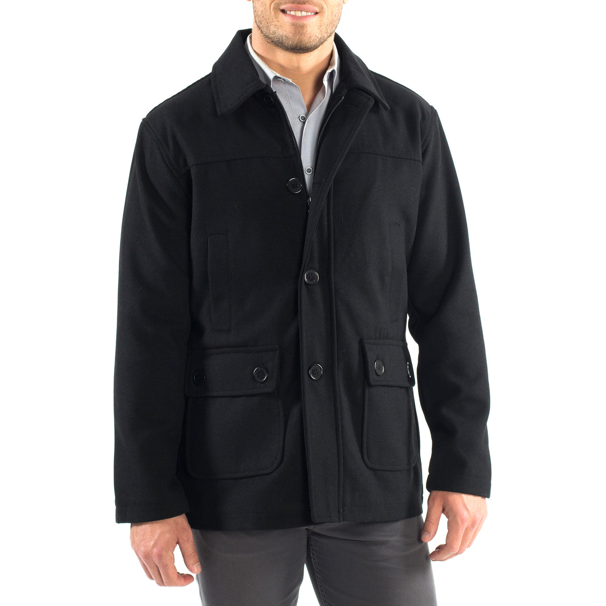 Alpine Swiss Wyat Mens Wool Blend Classic Barn Coat Cargo Pocket Military Jacket – Black