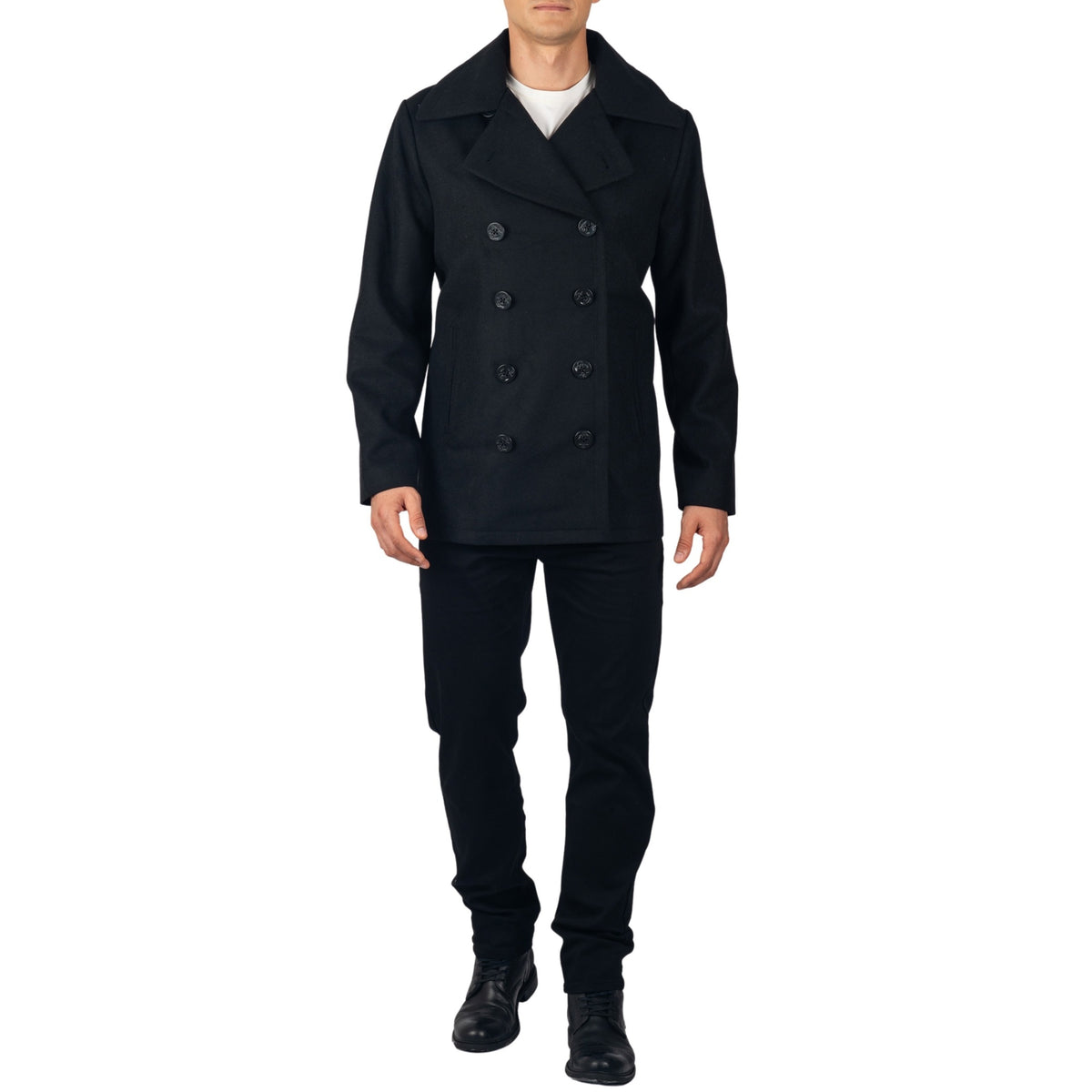 Alpine Swiss Mason Mens Wool Blend Pea Coat Classic Double Breasted Winter Coat Warm – Black