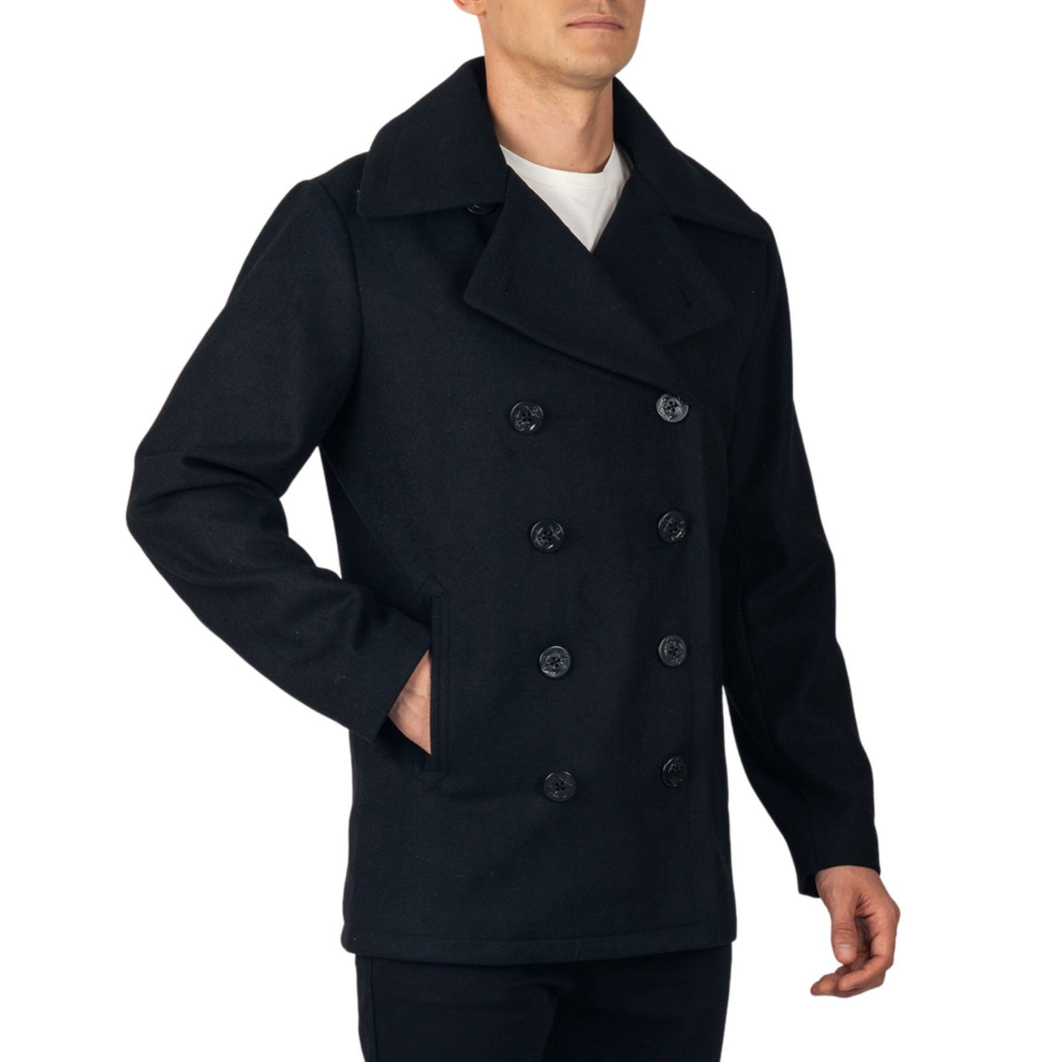 Alpine Swiss Mason Mens Wool Blend Pea Coat Classic Double Breasted Winter Coat Warm – Black