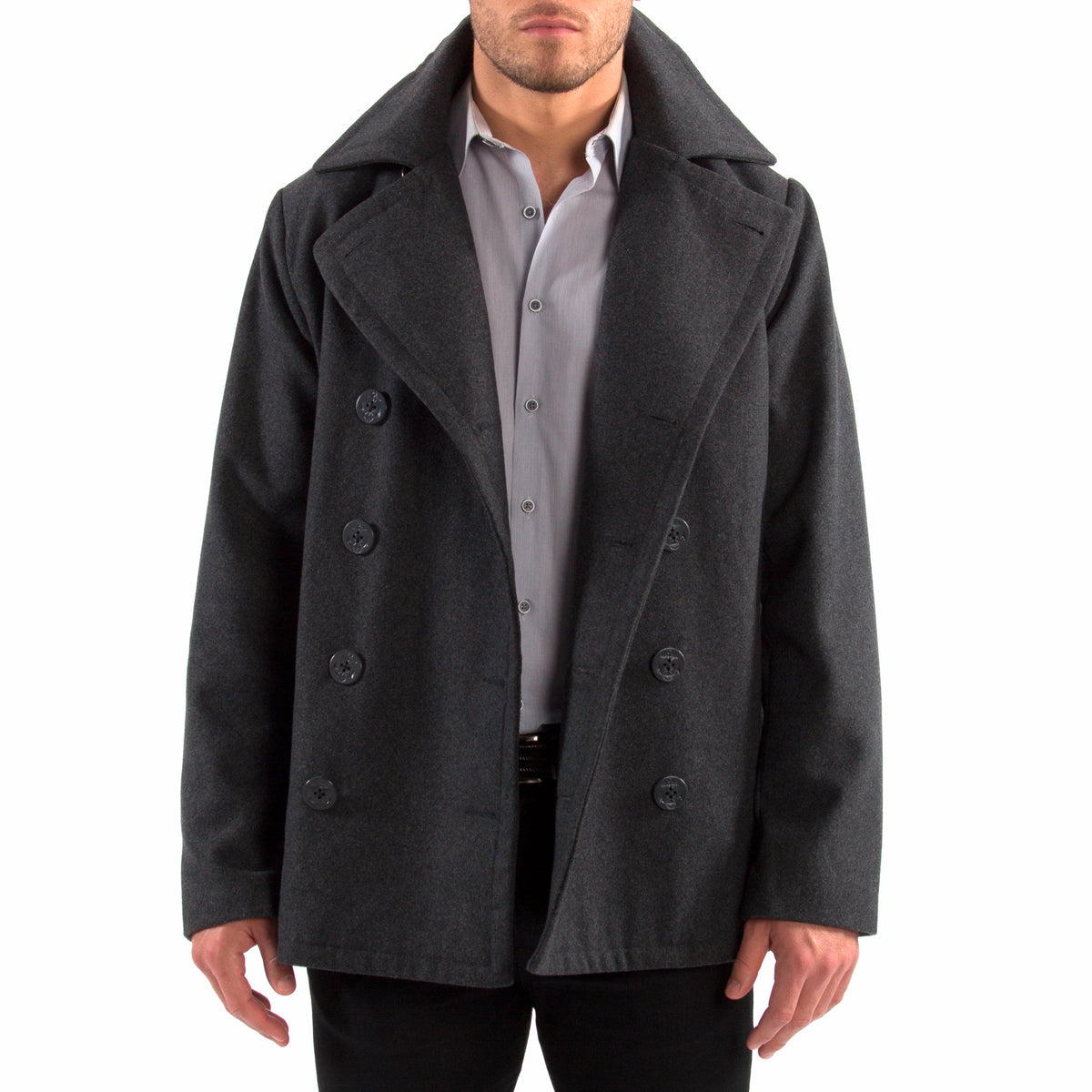 Alpine Swiss Mason Mens Wool Blend Pea Coat Classic Double Breasted Winter Coat Warm – Gray
