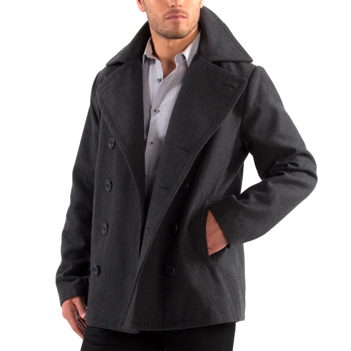 Alpine Swiss Mason Mens Wool Blend Pea Coat Classic Double Breasted Winter Coat Warm – Gray