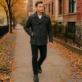 Alpine Swiss Mason Mens Wool Blend Pea Coat Classic Double Breasted Winter Coat Warm – Gray