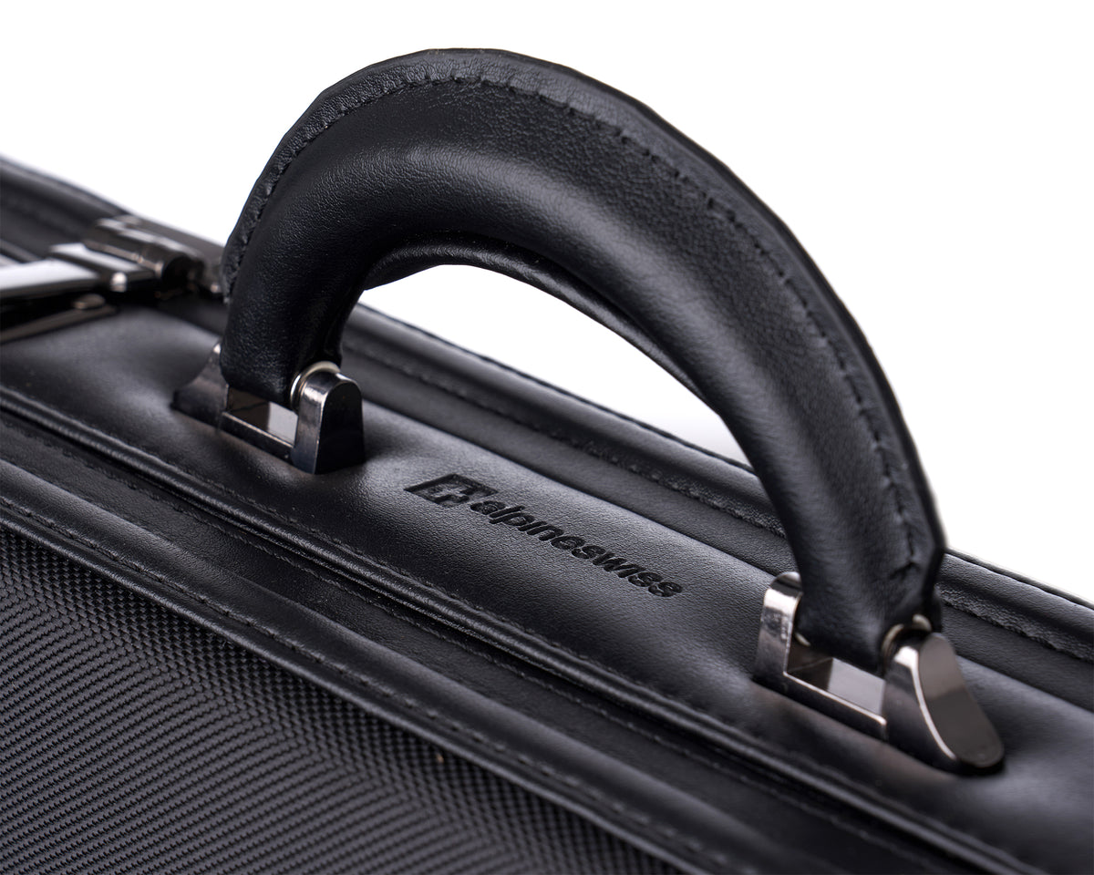 Alpine Swiss Mens Briefcase Hard Side Business Case Expandable Attache Case For Men – Black