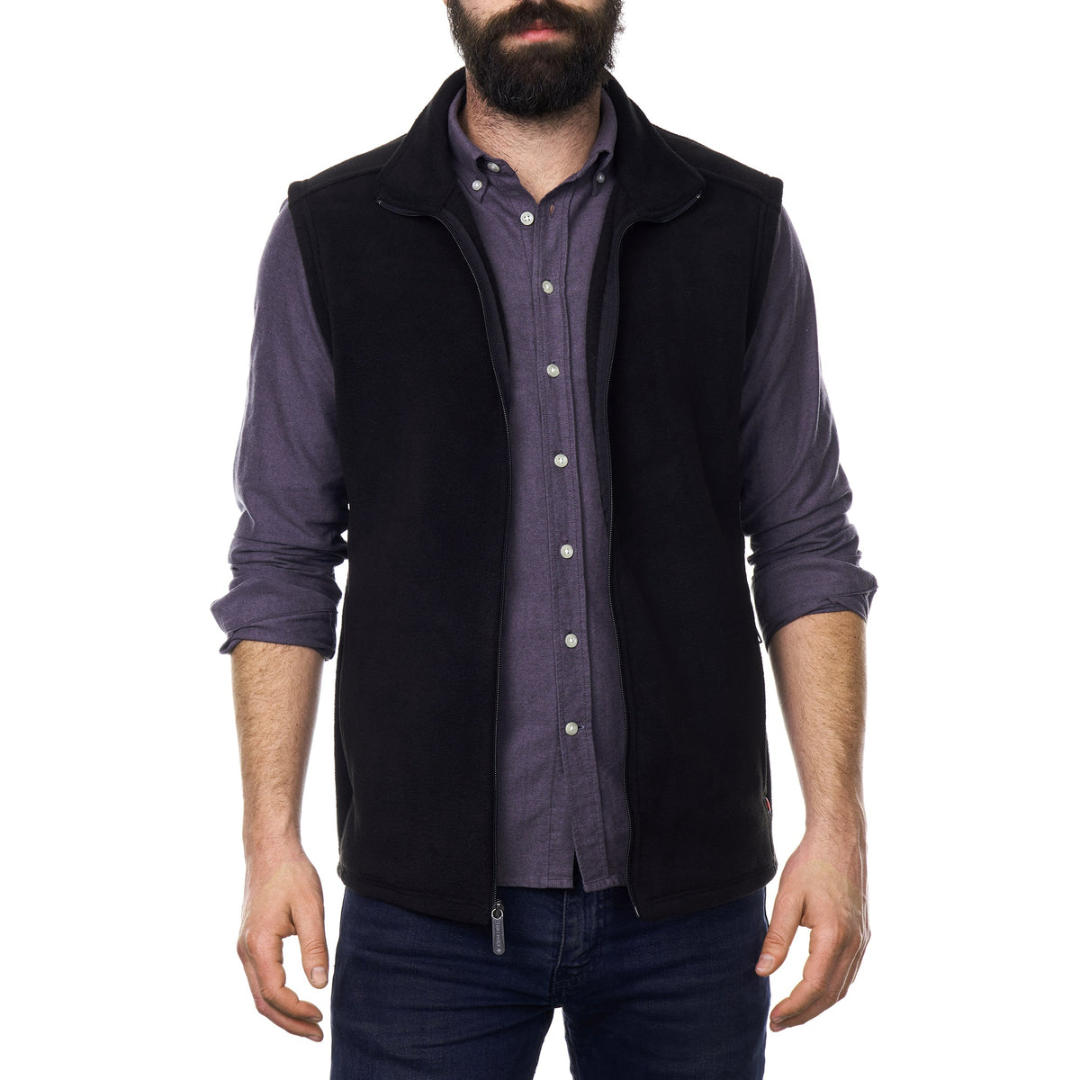 Alpine Swiss Mens Full Zip Up Fleece Vest Lightweight Warm Sleeveless Jacket – Black