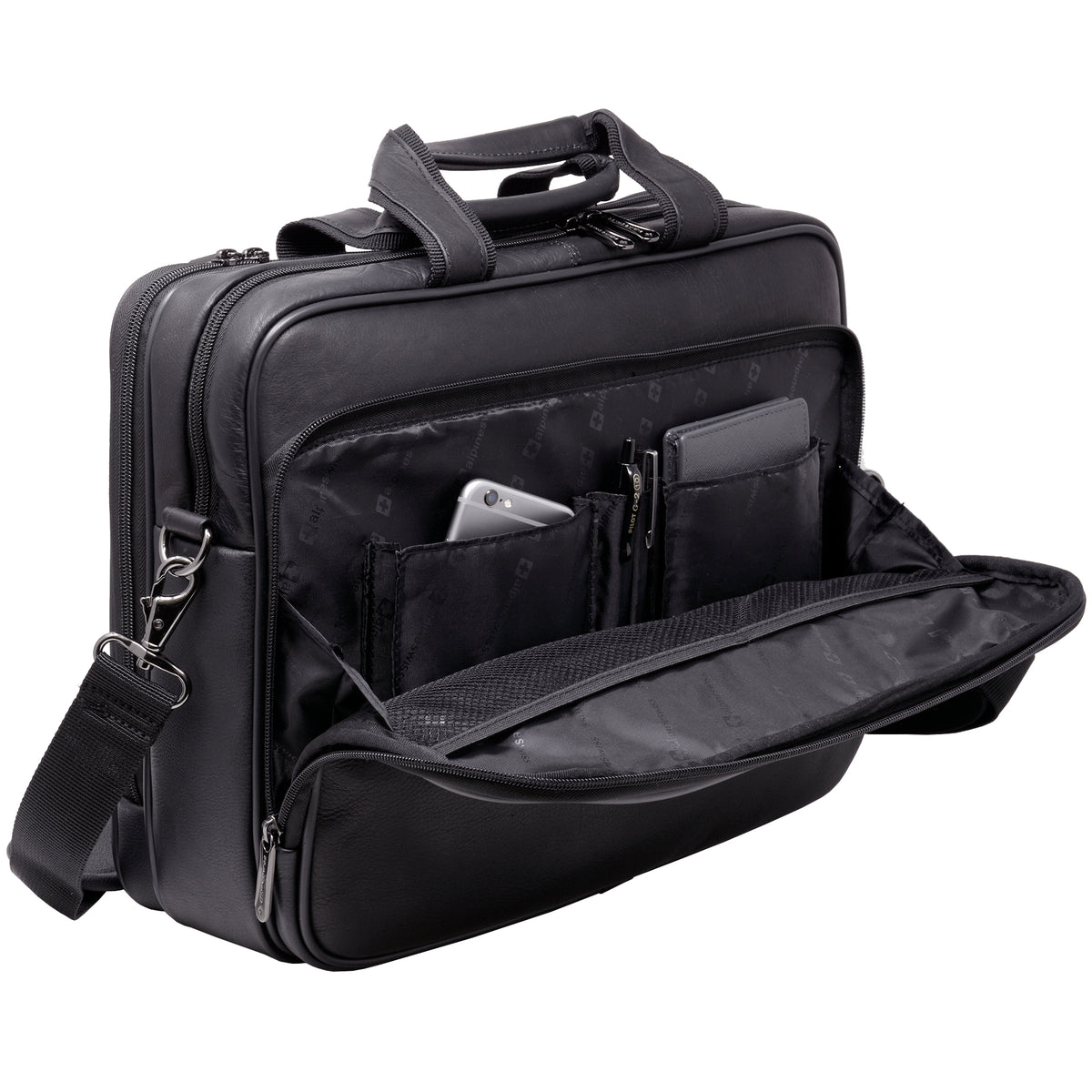 Alpine Swiss Messenger Bag Leather 15.6 Laptop Briefcase Portfolio Business Case – Black