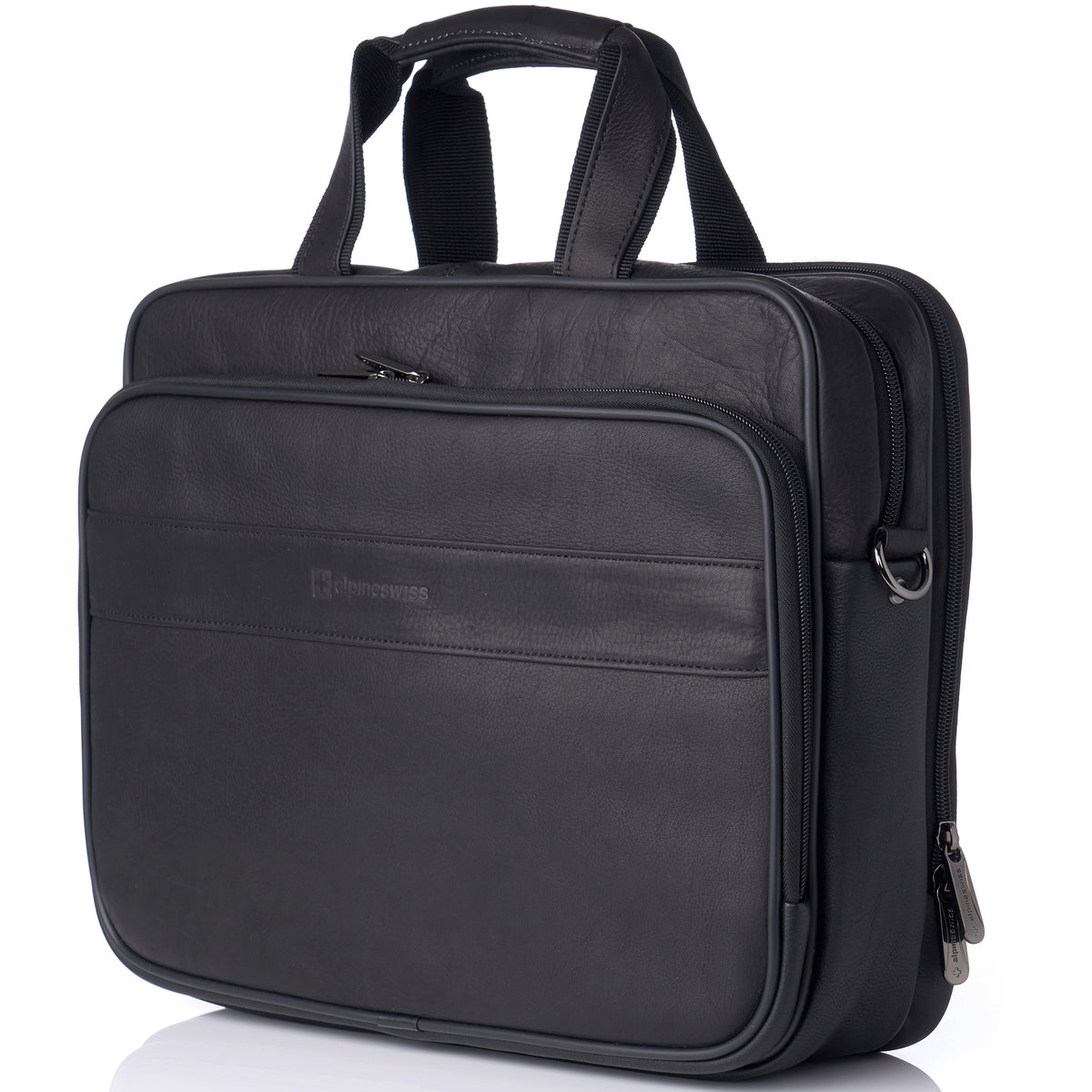 Alpine Swiss Messenger Bag Leather 15.6 Laptop Briefcase Portfolio Business Case – Black