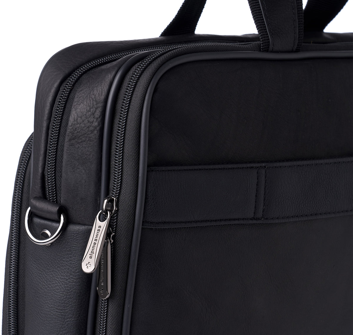 Alpine Swiss Messenger Bag Leather 15.6 Laptop Briefcase Portfolio Business Case – Black