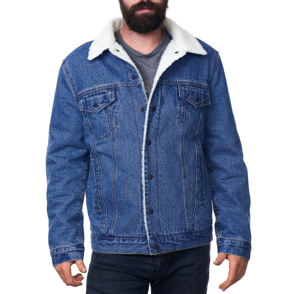 Alpine Swiss Mens Sherpa Lined Denim Jacket Classic Button Up Jean Trucker Coat – Denim