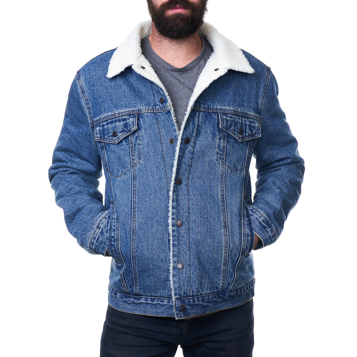Alpine Swiss Mens Sherpa Lined Denim Jacket Classic Button Up Jean Trucker Coat – Denim