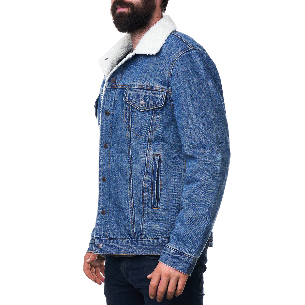 Alpine Swiss Mens Sherpa Lined Denim Jacket Classic Button Up Jean Trucker Coat – Denim