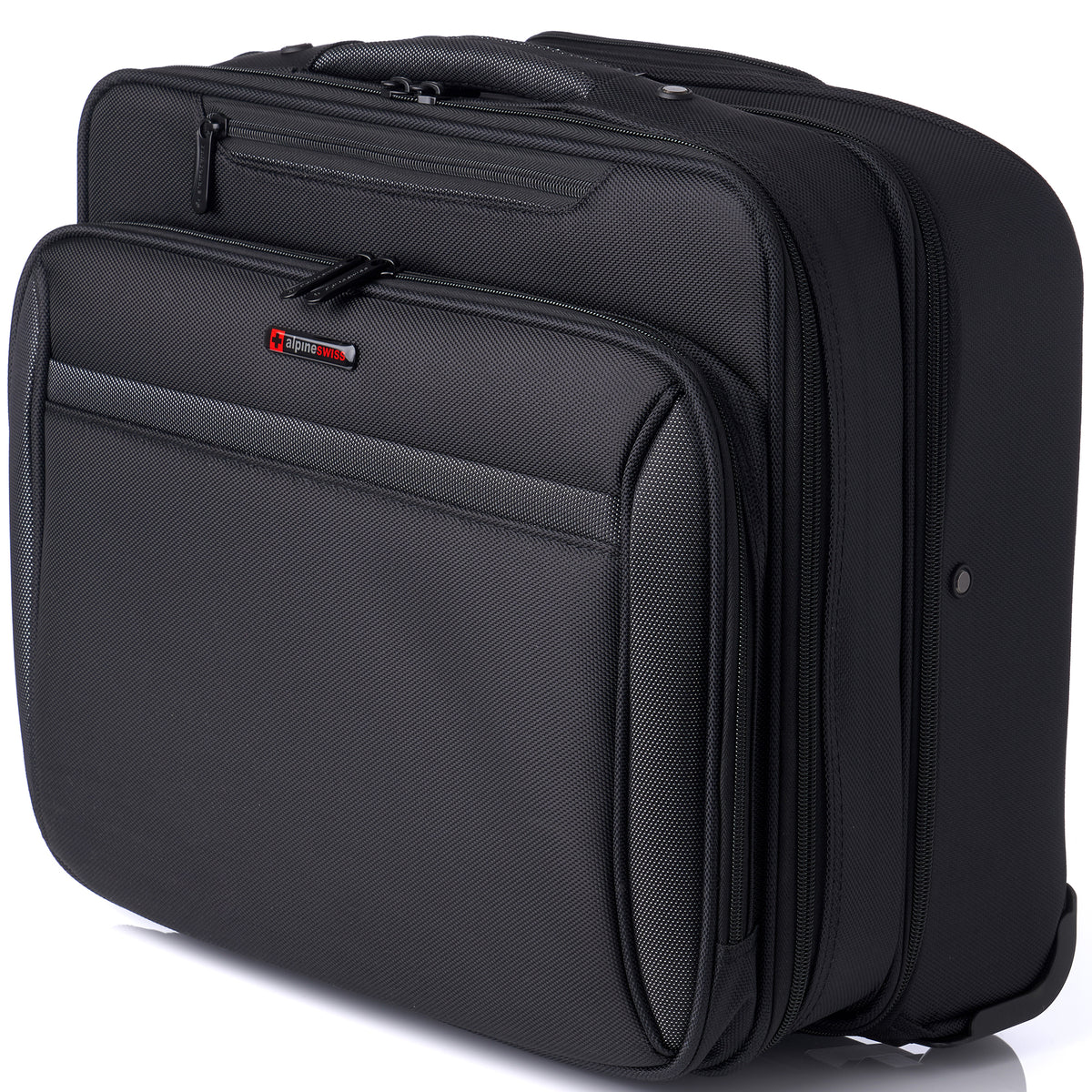 Alpine Swiss Rolling Briefcase Wheeled Overnight Carry on Bag up to 15.6” Laptop – Black