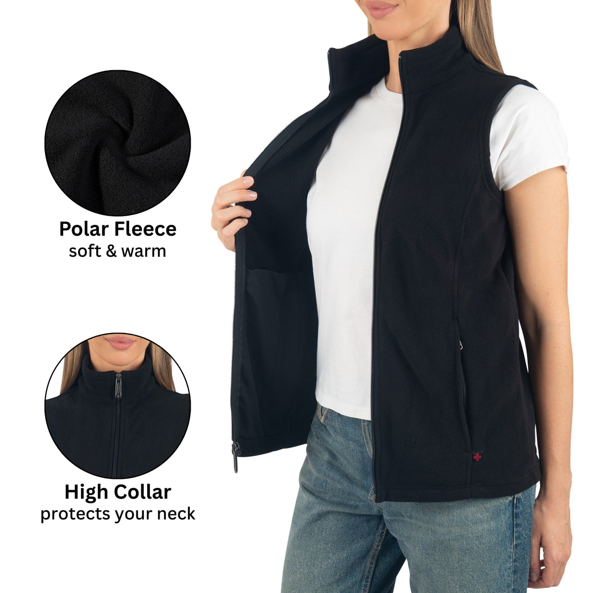 Alpine Swiss Cindy Womens Polar Fleece Vest Zip Up Lightweight Sleeveless Jacket – Black