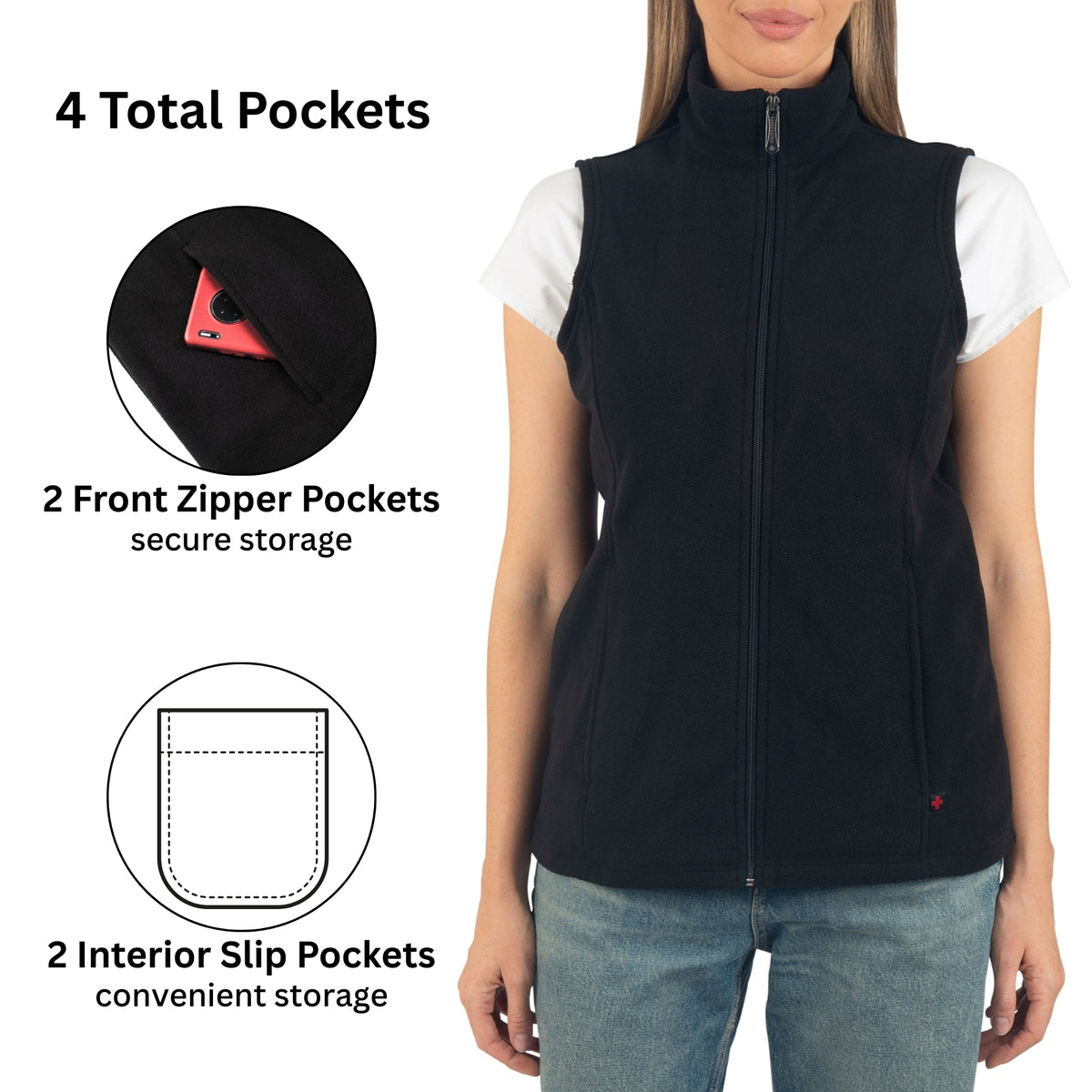 Alpine Swiss Cindy Womens Polar Fleece Vest Zip Up Lightweight Sleeveless Jacket – Black