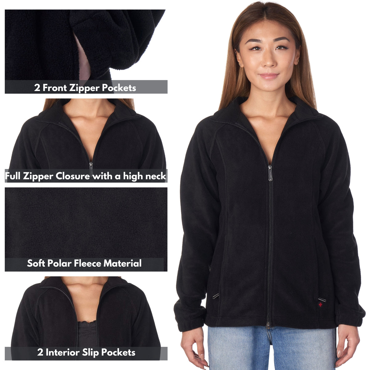 Alpine Swiss Womens Full Zipper Soft Polar Fleece Jacket Lightweight Warm Coat – Black