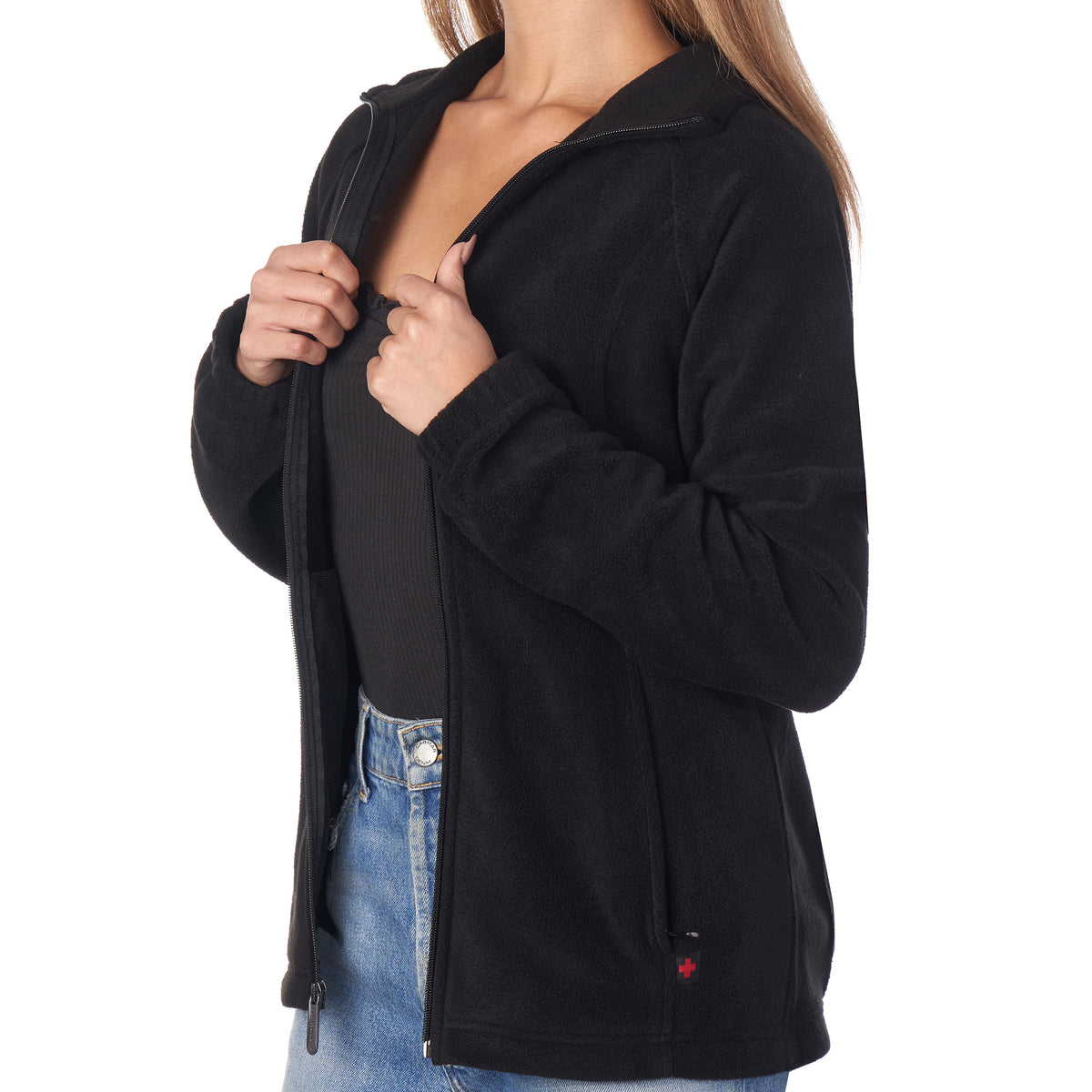 Alpine Swiss Womens Full Zipper Soft Polar Fleece Jacket Lightweight Warm Coat – Black