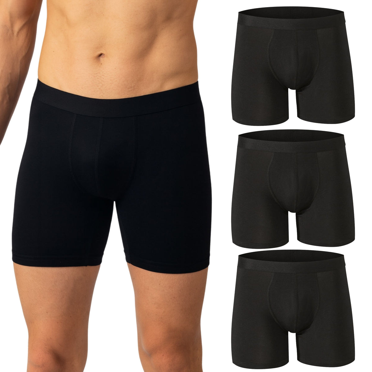 Alpine Swiss Mens Boxer Briefs 3 Pack Underwear Breathable Comfortable Trunks – Black