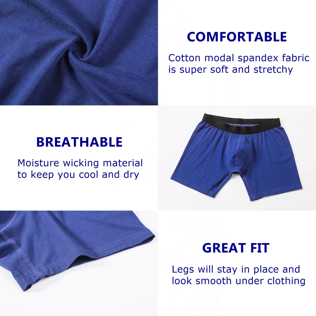 Alpine Swiss Mens Boxer Briefs 3 Pack Underwear Breathable Comfortable Trunks – Blue