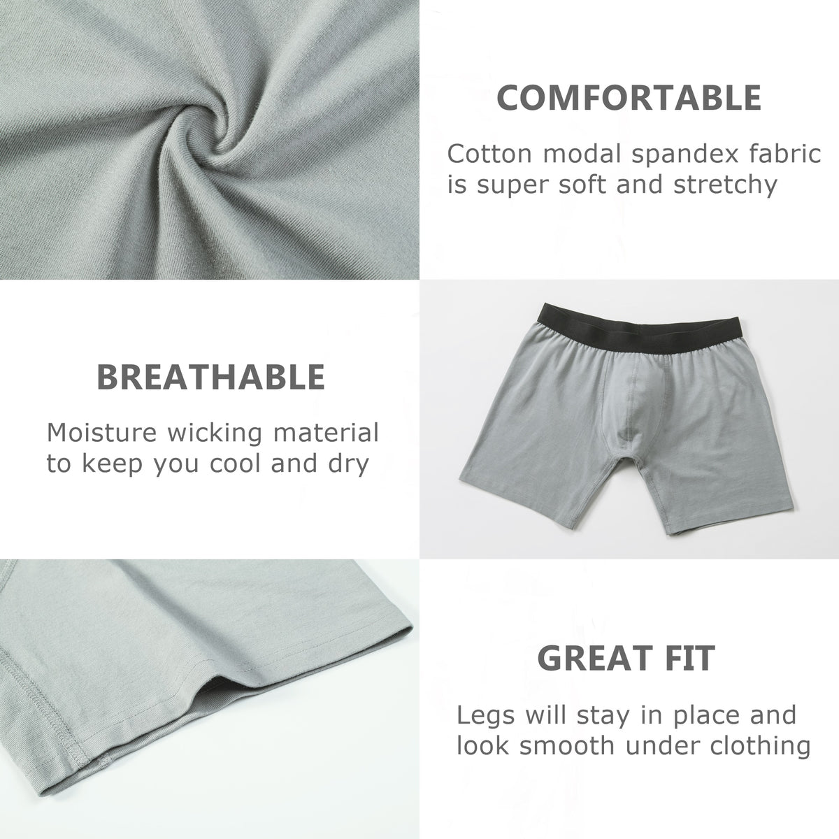 Alpine Swiss Mens Boxer Briefs 3 Pack Underwear Breathable Comfortable Trunks – Gray