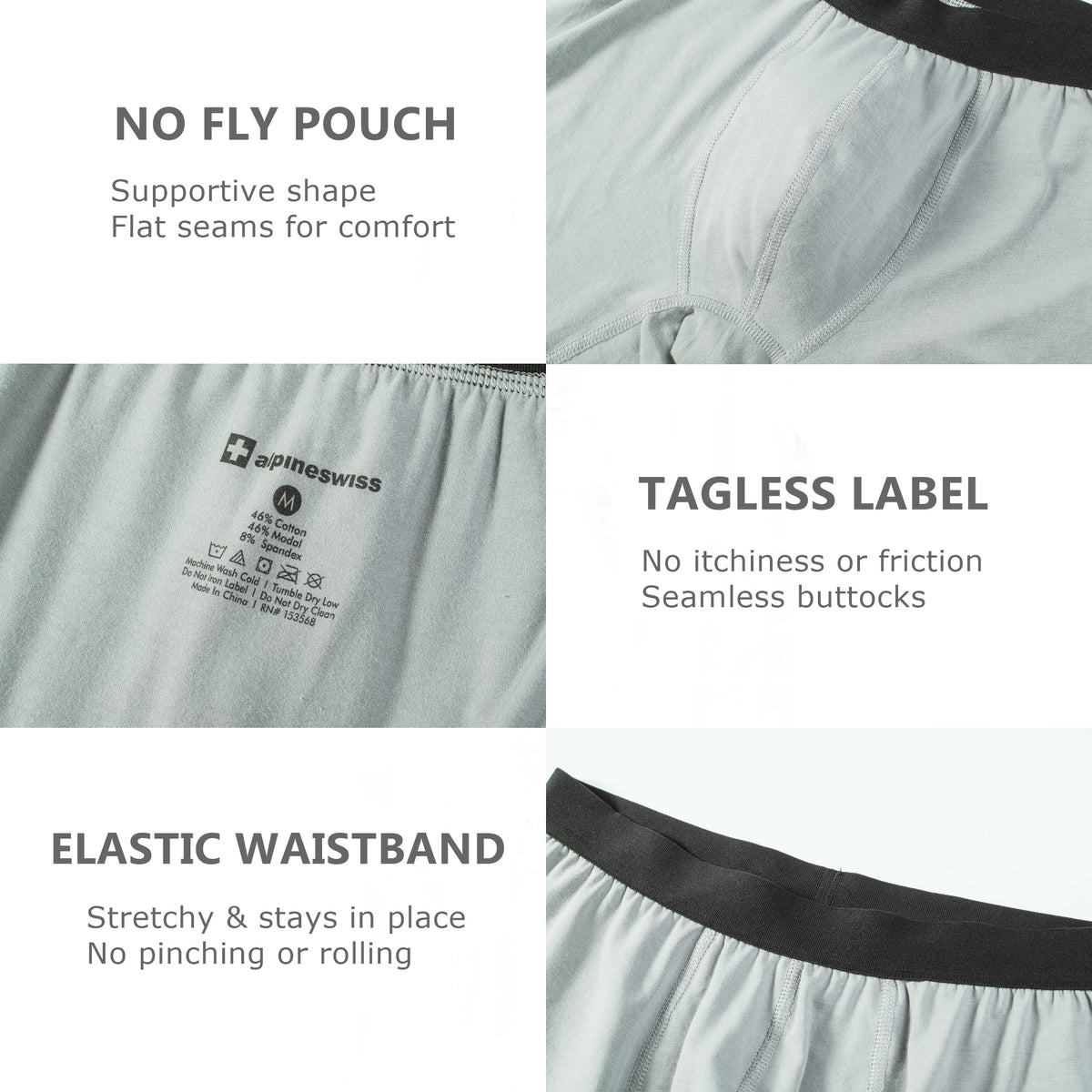 Alpine Swiss Mens Boxer Briefs 3 Pack Underwear Breathable Comfortable Trunks – Black Blue Gray