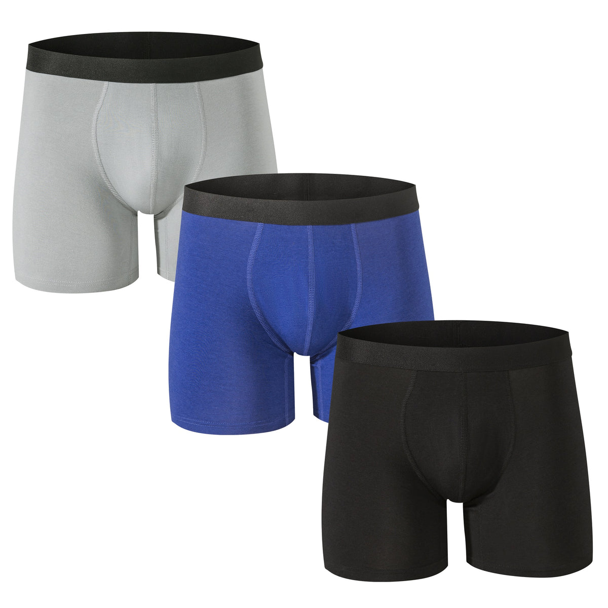 Alpine Swiss Mens Boxer Briefs 3 Pack Underwear Breathable Comfortable Trunks – Black Blue Gray