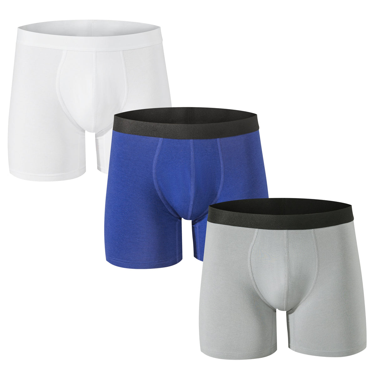 Alpine Swiss Mens Boxer Briefs 3 Pack Underwear Breathable Comfortable Trunks – Gray Blue White