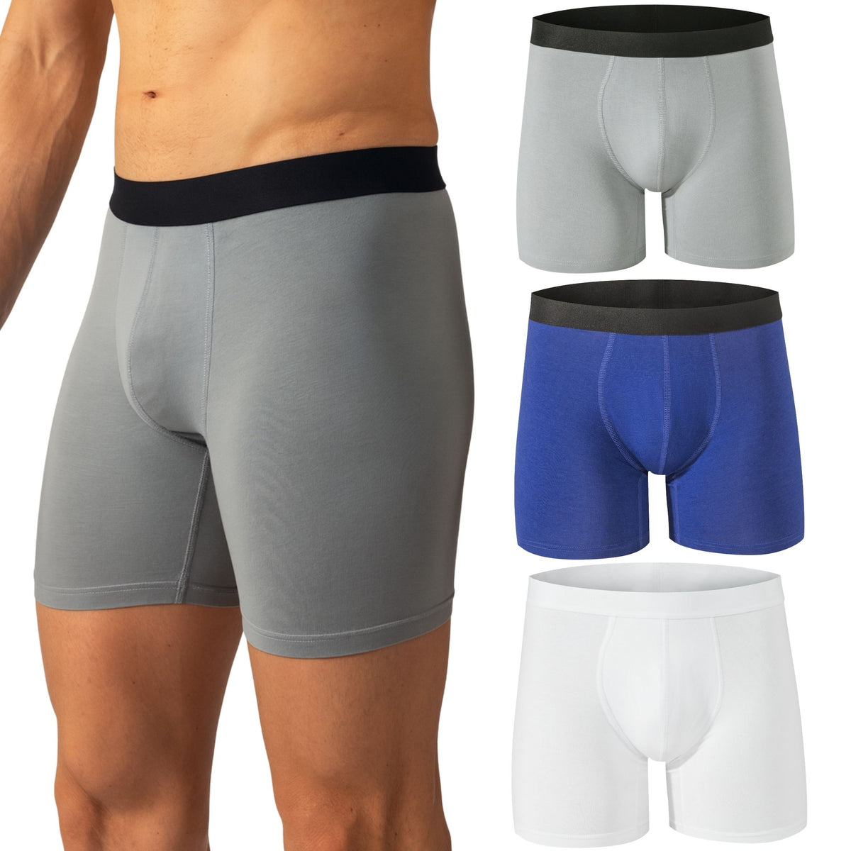 Alpine Swiss Mens Boxer Briefs 3 Pack Underwear Breathable Comfortable Trunks – Gray Blue White