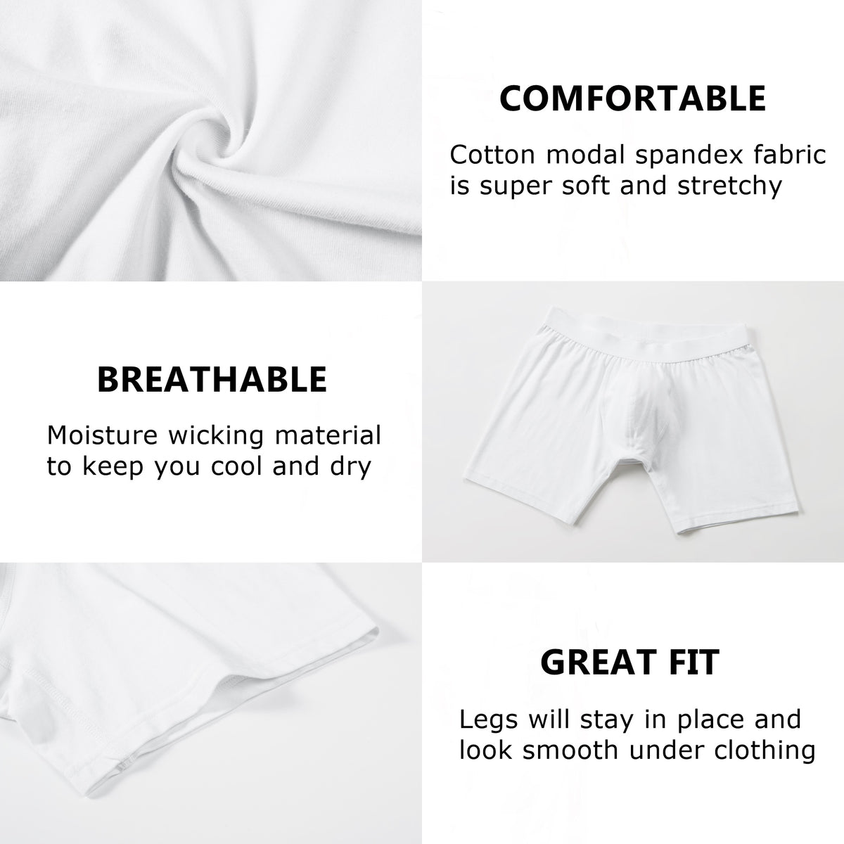 Alpine Swiss Mens Boxer Briefs 3 Pack Underwear Breathable Comfortable Trunks – White