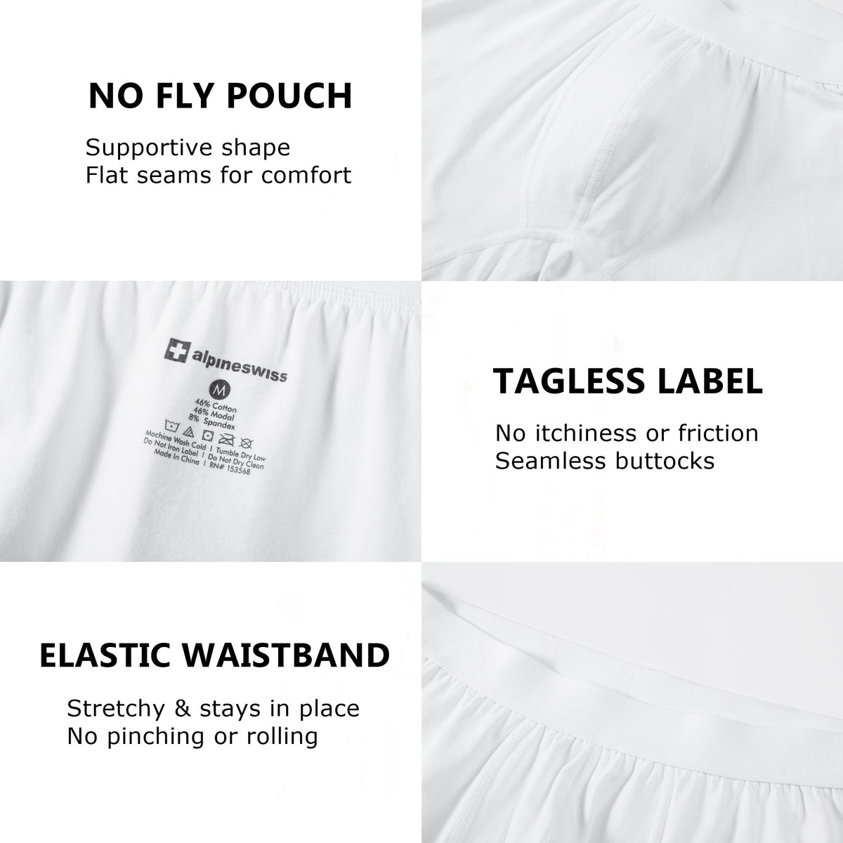 Alpine Swiss Mens Boxer Briefs 3 Pack Underwear Breathable Comfortable Trunks – White
