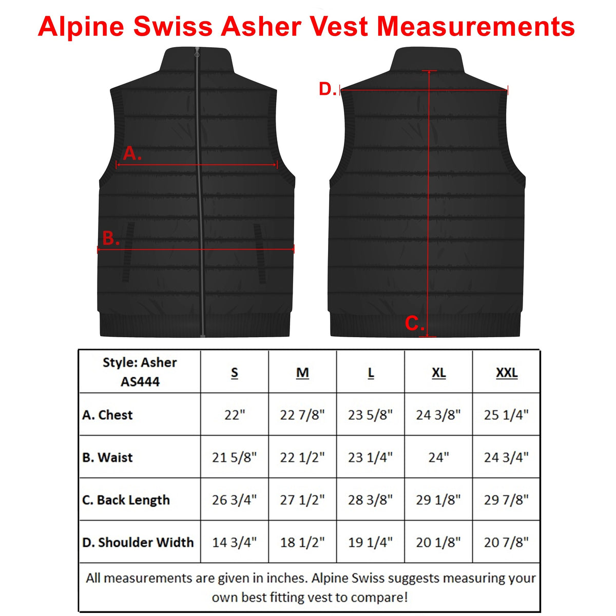 Alpine Swiss Mens Lightweight Down Alternative Puffer Vest Sleeveless Jacket – Red