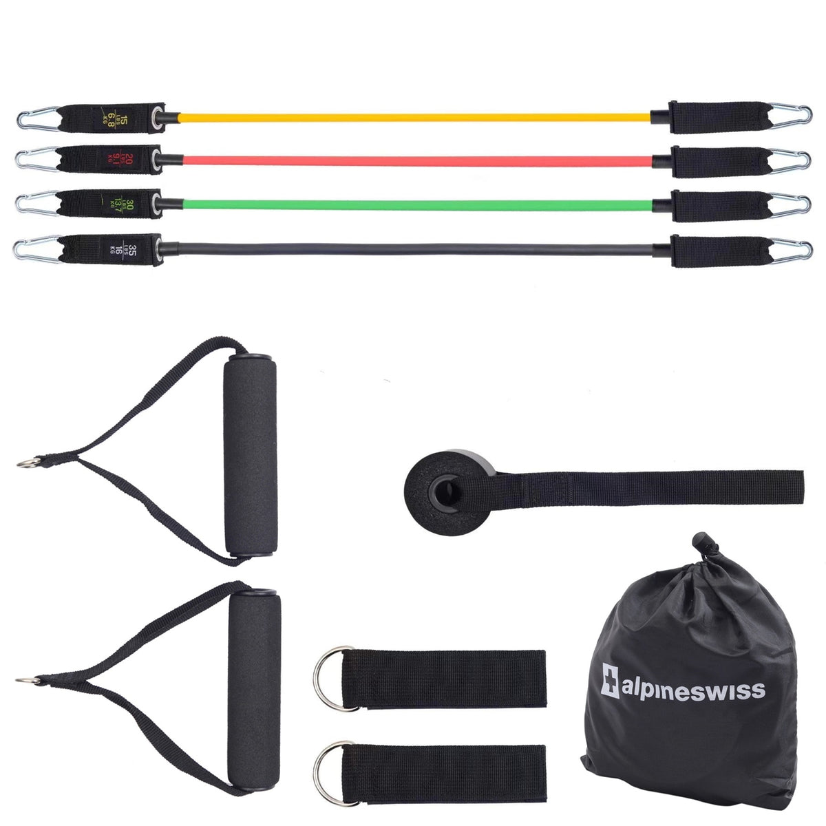 Alpine Swiss Exercise Resistance Bands with Handles Workout Fitness Tube Bands – 100 LB
