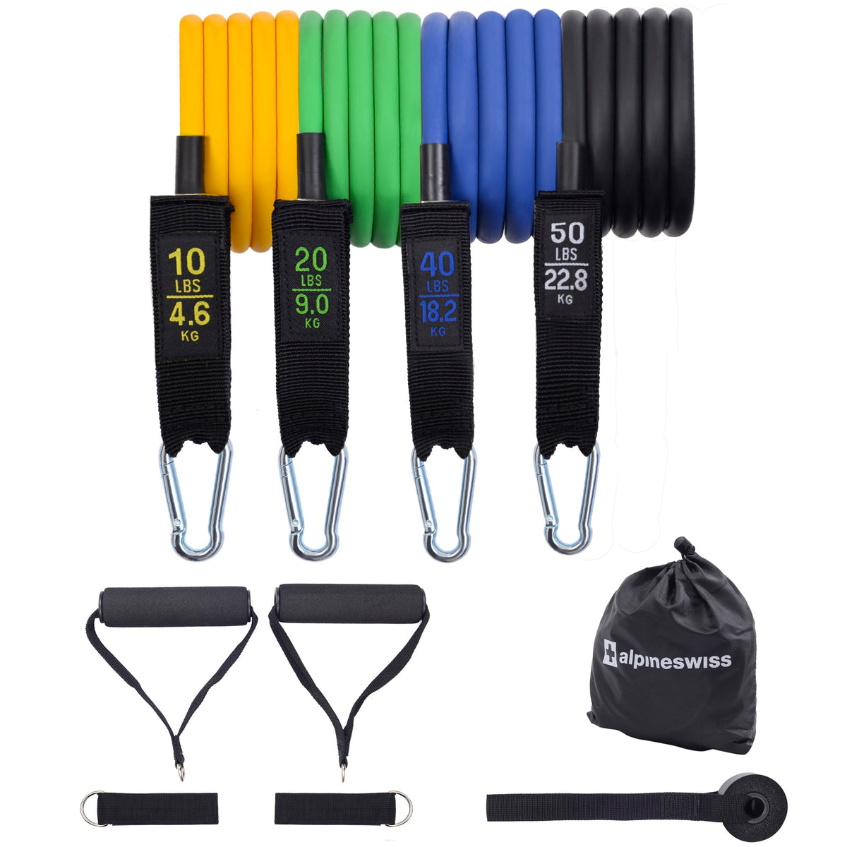 Alpine Swiss Exercise Resistance Bands with Handles Workout Fitness Tube Bands – 120 LB