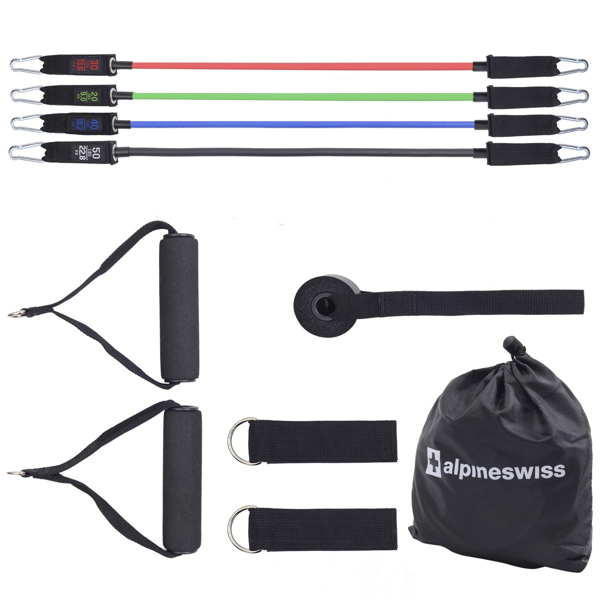 Alpine Swiss Exercise Resistance Bands with Handles Workout Fitness Tube Bands – 140 LB