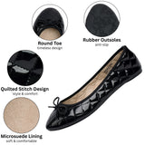 Alpine Swiss Women’s Aster Ballet Flats Patent Leather Slip-On Shoes Quilted Pillow – Black