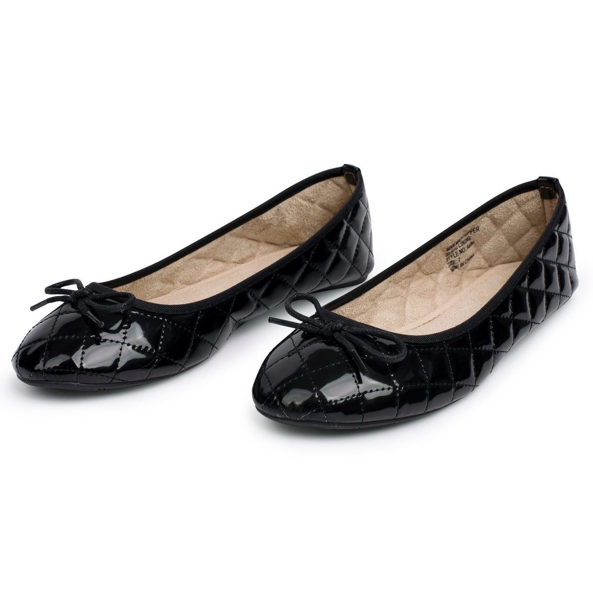 Alpine Swiss Women’s Aster Ballet Flats Patent Leather Slip-On Shoes Quilted Pillow – Black
