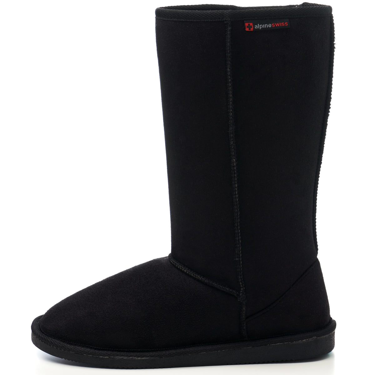 Alpine Swiss Women’s Mid-Calf Winter Boots 11” Faux Shearling Aussie Style Suede – Black