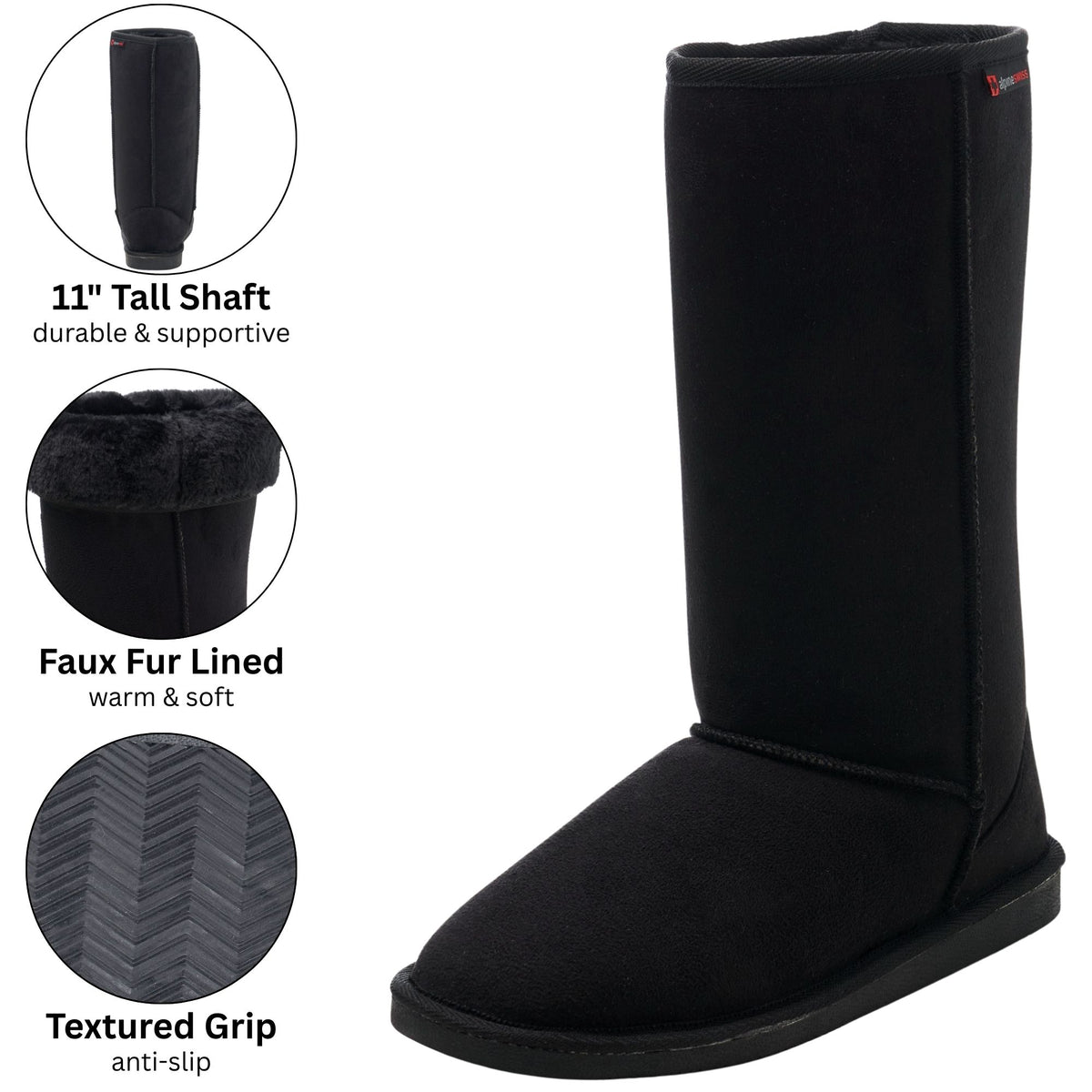 Alpine Swiss Women’s Mid-Calf Winter Boots 11” Faux Shearling Aussie Style Suede – Black