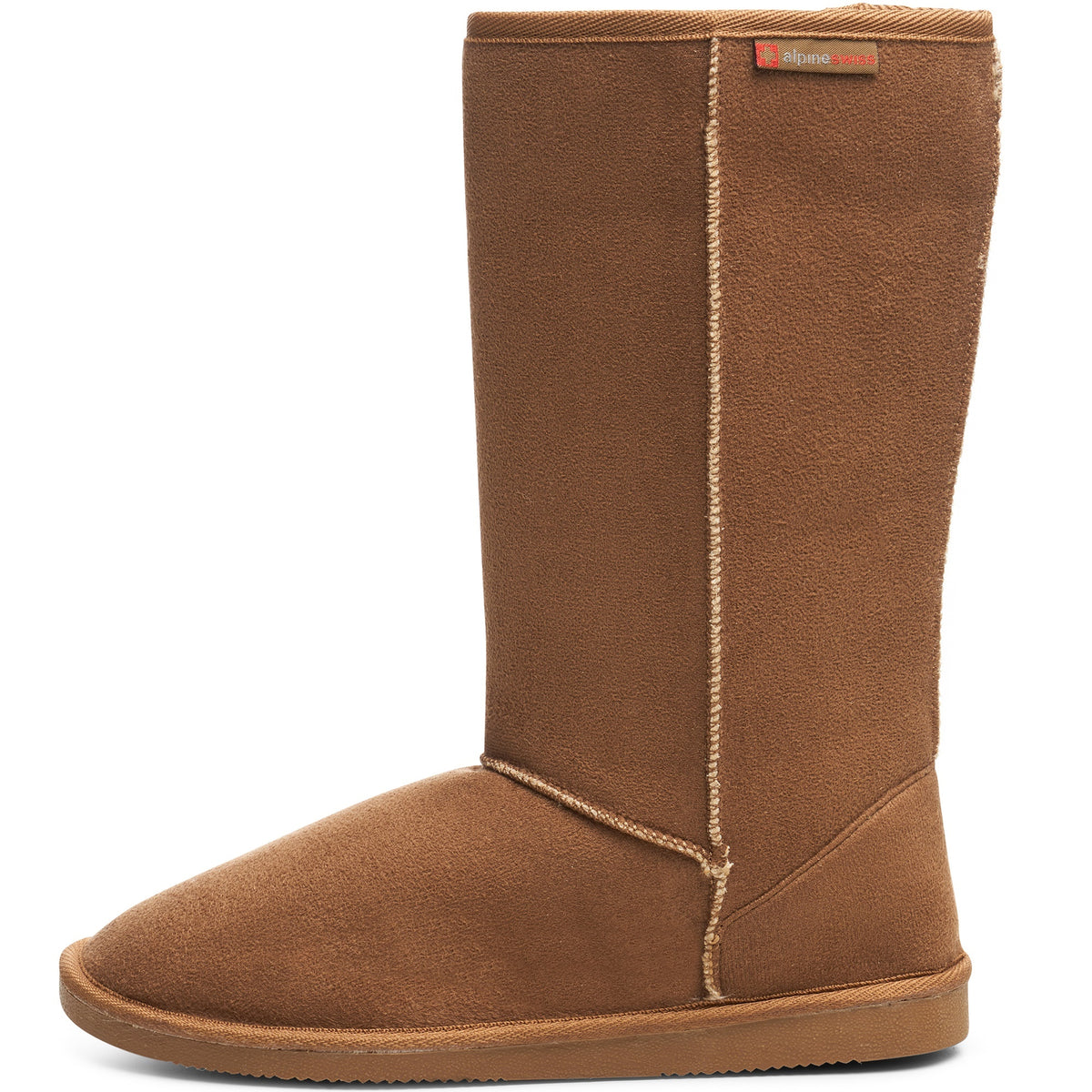 Alpine Swiss Women’s Mid-Calf Winter Boots 11” Faux Shearling Aussie Style Suede – Chestnut