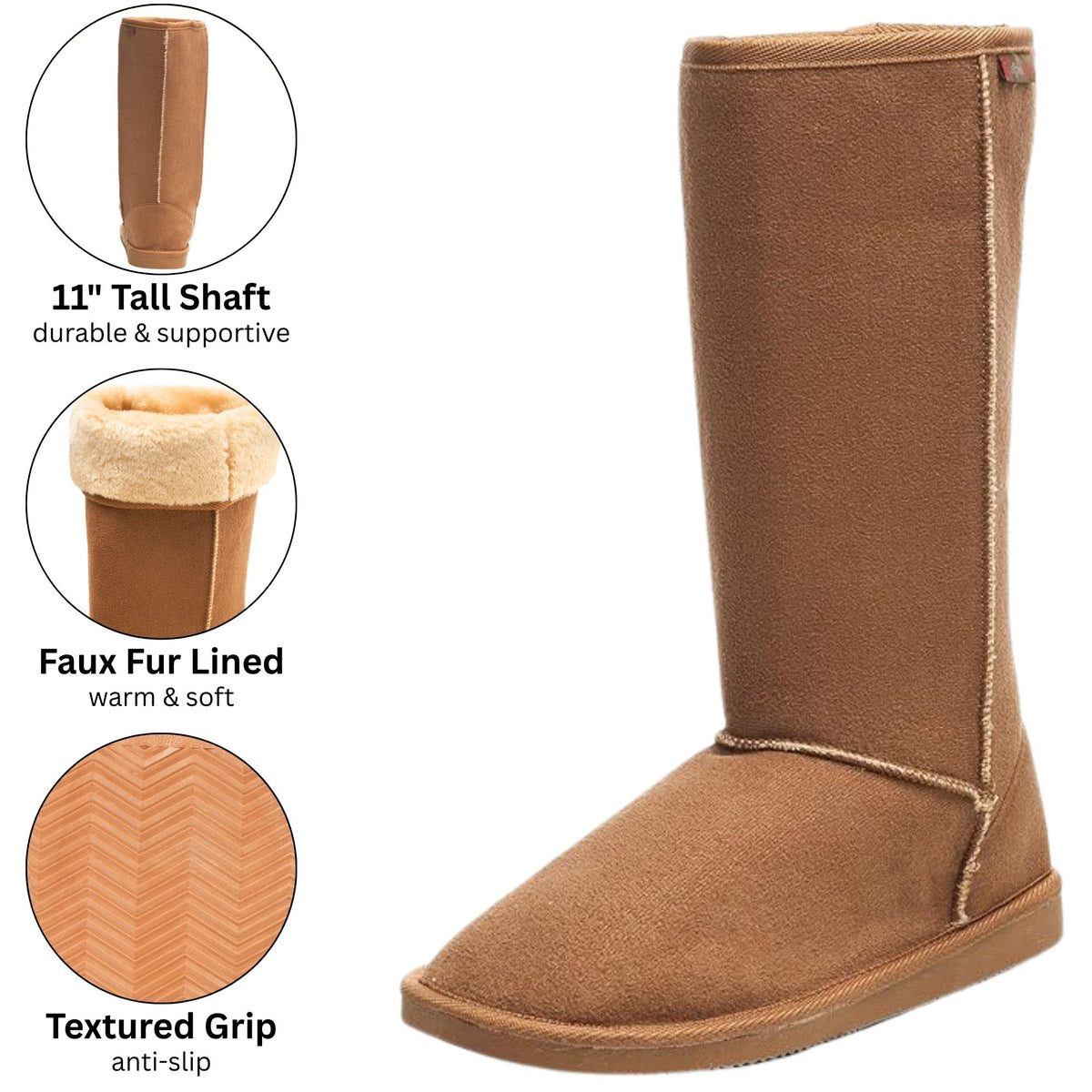 Alpine Swiss Women’s Mid-Calf Winter Boots 11” Faux Shearling Aussie Style Suede – Chestnut