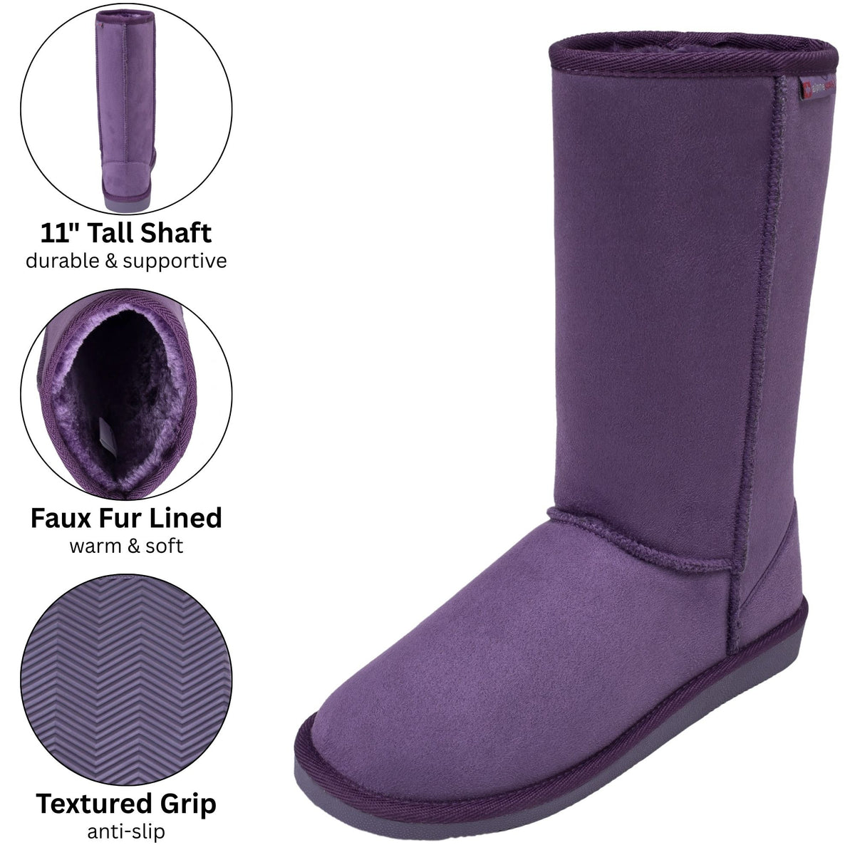 Alpine Swiss Women’s Mid-Calf Winter Boots 11” Faux Shearling Aussie Style Suede – Purple