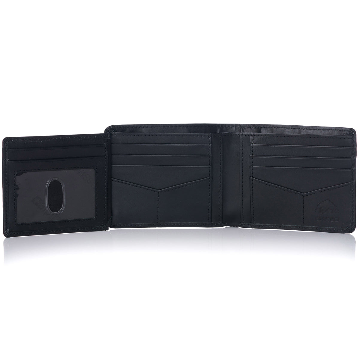 Alpine Swiss RFID Luka Men's Flip ID Wallet Deluxe Capacity ID Bifold With Divided – Smooth Finish Black