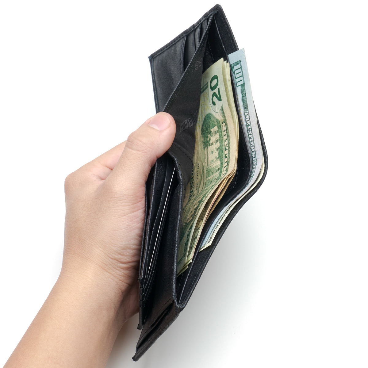 Alpine Swiss RFID Protected Men’s Max Coin Pocket Bifold Wallet with Divided Bill – Nappa Black