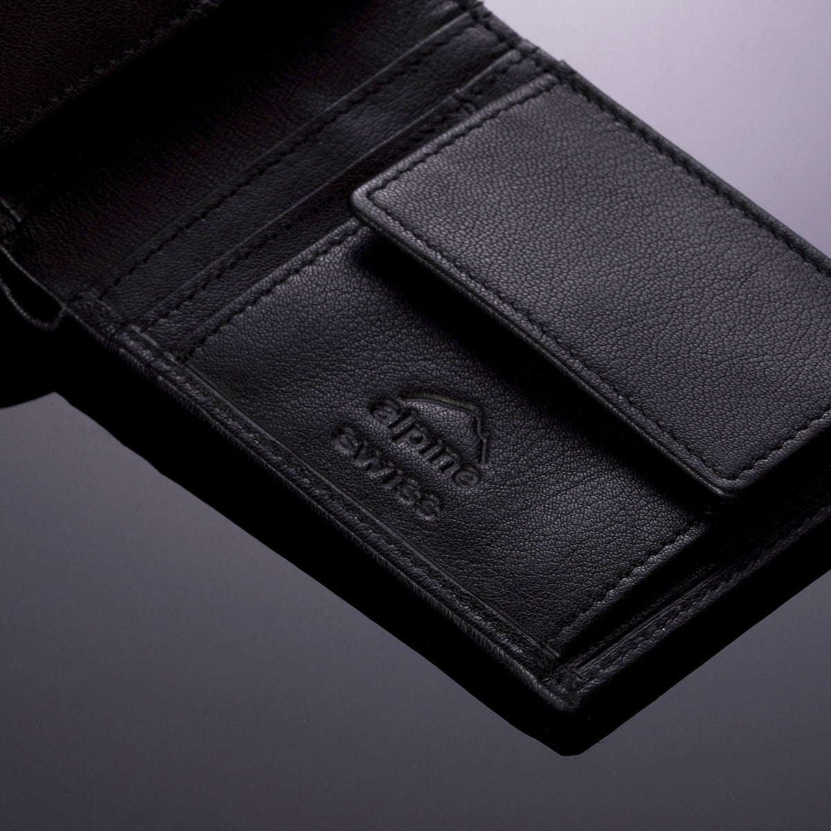Alpine Swiss RFID Protected Men’s Max Coin Pocket Bifold Wallet with Divided Bill – Nappa Black