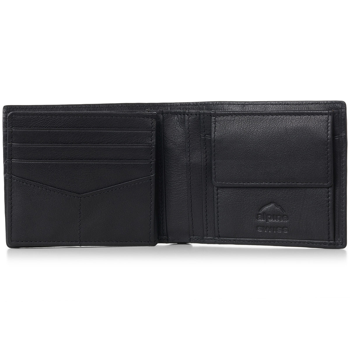Alpine Swiss RFID Protected Men’s Max Coin Pocket Bifold Wallet with Divided Bill – Nappa Black