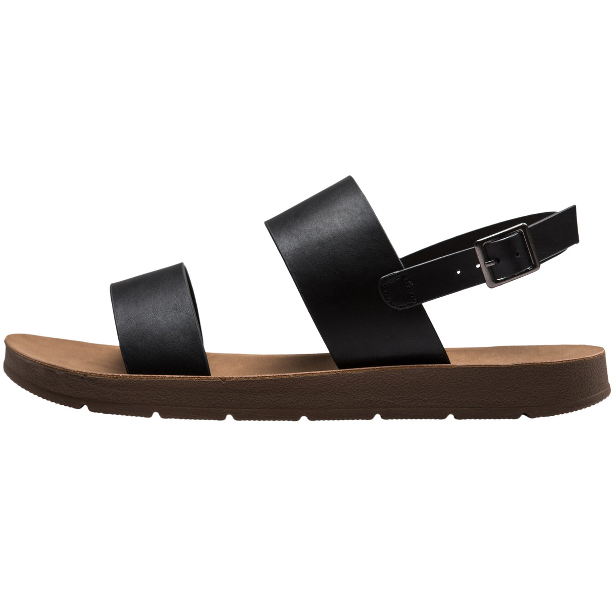 Alpine Swiss Beth Womens Flat Sandals Two Strap Buckle Slides Comfortable Summer – Black